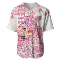 Hawaiian and Japanese Culture Together Baseball Jersey Tropical Honu with Japanese Elements Pink Color