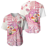 Hawaiian and Japanese Culture Together Baseball Jersey Tropical Honu with Japanese Elements Pink Color