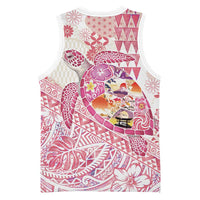 Hawaiian and Japanese Culture Together Basketball Jersey Tropical Honu with Japanese Elements Pink Color