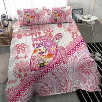 Hawaiian and Japanese Culture Together Bedding Set Tropical Honu with Japanese Elements Pink Color