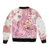 Hawaiian and Japanese Culture Together Bomber Jacket Tropical Honu with Japanese Elements Pink Color