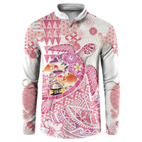Hawaiian and Japanese Culture Together Button Sweatshirt Tropical Honu with Japanese Elements Pink Color LT03 Pink - Polynesian Pride