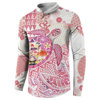 Hawaiian and Japanese Culture Together Button Sweatshirt Tropical Honu with Japanese Elements Pink Color LT03 - Polynesian Pride