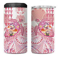 Hawaiian and Japanese Culture Together 4 in 1 Can Cooler Tumbler Tropical Honu with Japanese Elements Pink Color