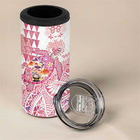 Hawaiian and Japanese Culture Together 4 in 1 Can Cooler Tumbler Tropical Honu with Japanese Elements Pink Color
