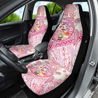 Hawaiian and Japanese Culture Together Car Seat Cover Tropical Honu with Japanese Elements Pink Color
