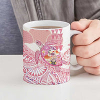 Hawaiian and Japanese Culture Together Ceramic Mug Tropical Honu with Japanese Elements Pink Color