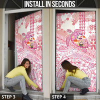 Hawaiian and Japanese Culture Together Door Cover Tropical Honu with Japanese Elements Pink Color