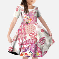Hawaiian and Japanese Culture Together Family Matching Off The Shoulder Long Sleeve Dress and Hawaiian Shirt Tropical Honu with Japanese Elements Pink Color