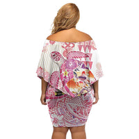 Hawaiian and Japanese Culture Together Family Matching Off Shoulder Short Dress and Hawaiian Shirt Tropical Honu with Japanese Elements Pink Color