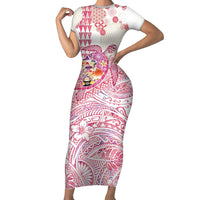 Hawaiian and Japanese Culture Together Family Matching Short Sleeve Bodycon Dress and Hawaiian Shirt Tropical Honu with Japanese Elements Pink Color