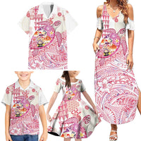 Hawaiian and Japanese Culture Together Family Matching Summer Maxi Dress and Hawaiian Shirt Tropical Honu with Japanese Elements Pink Color