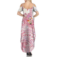 Hawaiian and Japanese Culture Together Family Matching Summer Maxi Dress and Hawaiian Shirt Tropical Honu with Japanese Elements Pink Color
