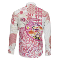 Hawaiian and Japanese Culture Together Family Matching Tank Maxi Dress and Hawaiian Shirt Tropical Honu with Japanese Elements Pink Color