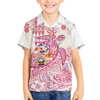Hawaiian and Japanese Culture Together Family Matching Tank Maxi Dress and Hawaiian Shirt Tropical Honu with Japanese Elements Pink Color