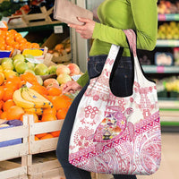 Hawaiian and Japanese Culture Together Grocery Bag Tropical Honu with Japanese Elements Pink Color