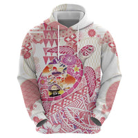 Hawaiian and Japanese Culture Together Hoodie Tropical Honu with Japanese Elements Pink Color