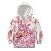 Hawaiian and Japanese Culture Together Kid Hoodie Tropical Honu with Japanese Elements Pink Color