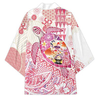 Hawaiian and Japanese Culture Together Kimono Tropical Honu with Japanese Elements Pink Color