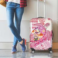 Hawaiian and Japanese Culture Together Luggage Cover Tropical Honu with Japanese Elements Pink Color