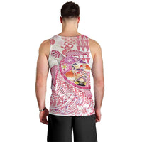 Hawaiian and Japanese Culture Together Men Tank Top Tropical Honu with Japanese Elements Pink Color