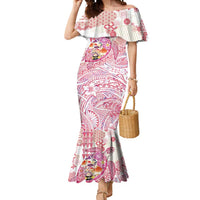 Hawaiian and Japanese Culture Together Mermaid Dress Tropical Honu with Japanese Elements Pink Color