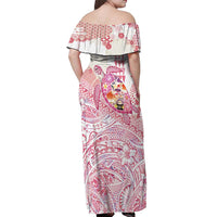 Hawaiian and Japanese Culture Together Off Shoulder Maxi Dress Tropical Honu with Japanese Elements Pink Color