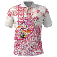 Hawaiian and Japanese Culture Together Polo Shirt Tropical Honu with Japanese Elements Pink Color