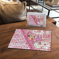 Hawaiian and Japanese Culture Together Puzzle Tropical Honu with Japanese Elements Pink Color