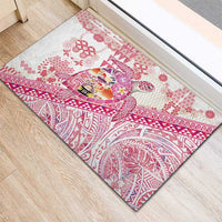 Hawaiian and Japanese Culture Together Rubber Doormat Tropical Honu with Japanese Elements Pink Color
