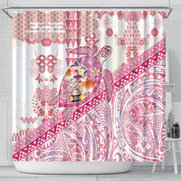 Hawaiian and Japanese Culture Together Shower Curtain Tropical Honu with Japanese Elements Pink Color