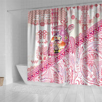 Hawaiian and Japanese Culture Together Shower Curtain Tropical Honu with Japanese Elements Pink Color