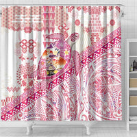 Hawaiian and Japanese Culture Together Shower Curtain Tropical Honu with Japanese Elements Pink Color