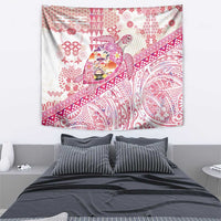Hawaiian and Japanese Culture Together Tapestry Tropical Honu with Japanese Elements Pink Color