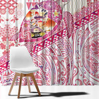 Hawaiian and Japanese Culture Together Window Curtain Tropical Honu with Japanese Elements Pink Color