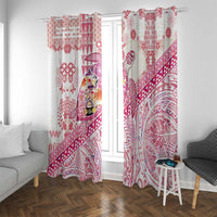 Hawaiian and Japanese Culture Together Window Curtain Tropical Honu with Japanese Elements Pink Color
