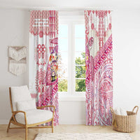 Hawaiian and Japanese Culture Together Window Curtain Tropical Honu with Japanese Elements Pink Color
