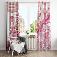 Hawaiian and Japanese Culture Together Window Curtain Tropical Honu with Japanese Elements Pink Color
