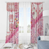 Hawaiian and Japanese Culture Together Window Curtain Tropical Honu with Japanese Elements Pink Color