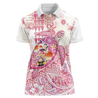 Hawaiian and Japanese Culture Together Women Polo Shirt Tropical Honu with Japanese Elements Pink Color