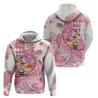 Hawaiian and Japanese Culture Together Zip Hoodie Tropical Honu with Japanese Elements Pink Color