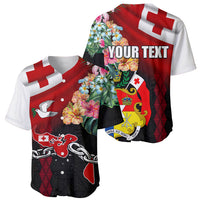Personalised Tonga Emancipation Day Baseball Jersey Flag Map and Hibiscus Flower Ngatu Pattern LT03 - Polynesian Pride
