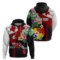 Personalised Tonga Emancipation Day Hoodie Flag Map and Hibiscus Flower Ngatu Pattern LT03 - Polynesian Pride
