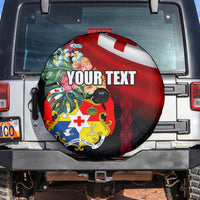 Personalised Tonga Emancipation Day Spare Tire Cover Flag Map and Hibiscus Flower Ngatu Pattern LT03 Black - Polynesian Pride