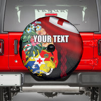 Personalised Tonga Emancipation Day Spare Tire Cover Flag Map and Hibiscus Flower Ngatu Pattern LT03 - Polynesian Pride