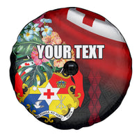 Personalised Tonga Emancipation Day Spare Tire Cover Flag Map and Hibiscus Flower Ngatu Pattern LT03 - Polynesian Pride