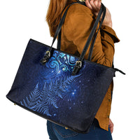 New Zealand Matariki Leather Tote Bag Maori Pattern and Silver Fern