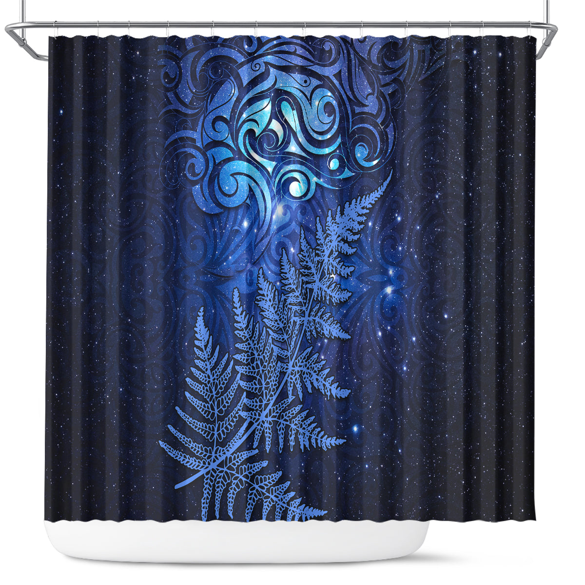 New Zealand Matariki Shower Curtain Maori Pattern and Silver Fern