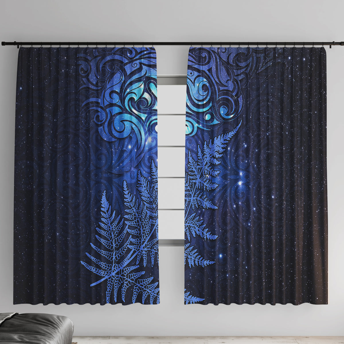 New Zealand Matariki Window Curtain Maori Pattern and Silver Fern