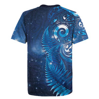 Aotearoa New Zealand New Year Rugby Jersey Tribal Koru Tattoo Blue Galaxy Maori Silver Fern